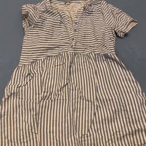 Blue and White Striped Button-Front Midi Dress